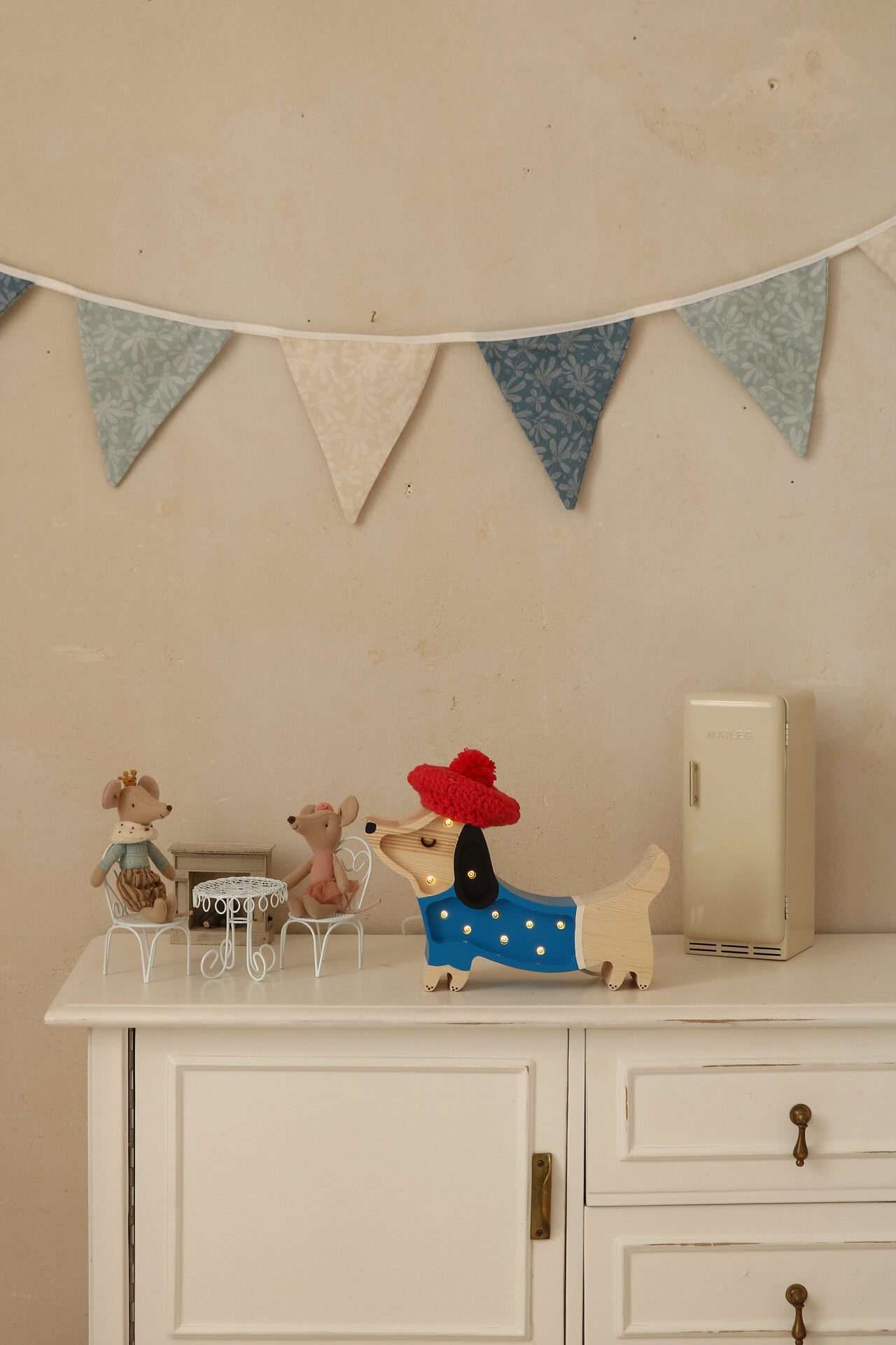 Little Lights French Style Mini Puppy Lamp — dimmable wooden LED nursery night light inspired by Parisian charm
