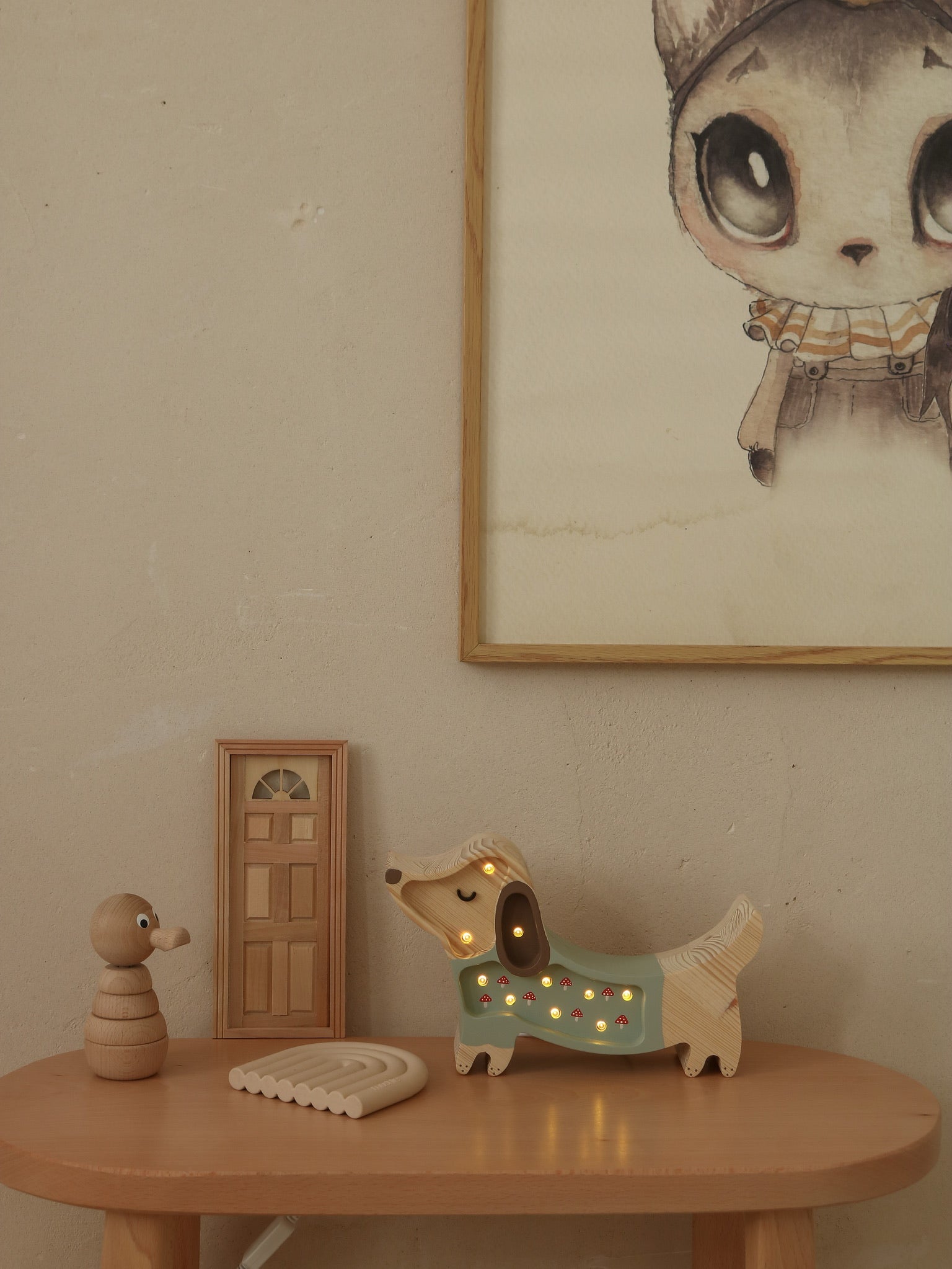 Little Lights Mini Puppy Lamp Mushrooms on Green — handmade dimmable LED lamp with remote, perfect kids’ room décor