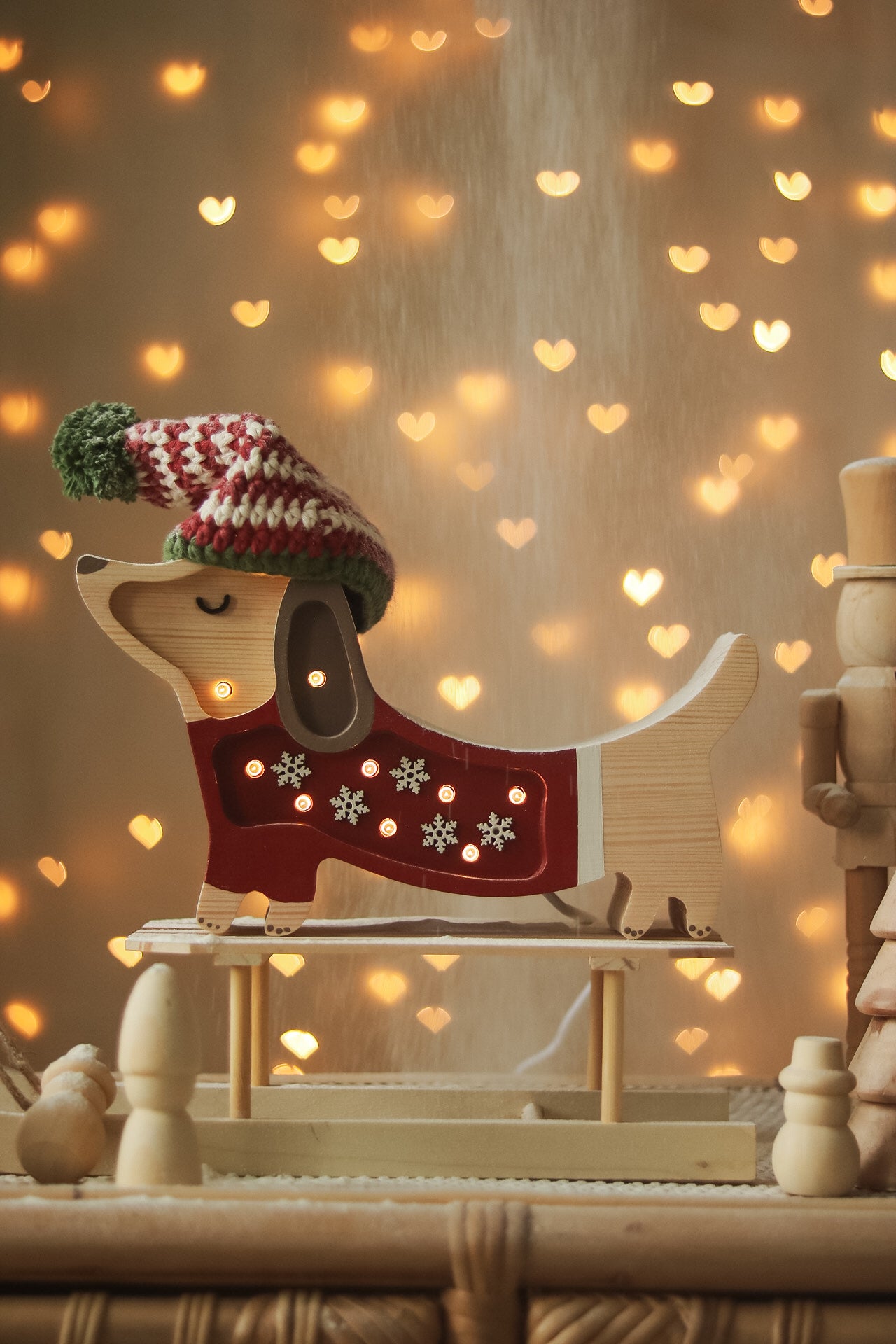 Little Lights Mini Puppy Lamp Santa Helper — handmade dimmable LED wooden light, cozy Christmas décor and baby gift idea