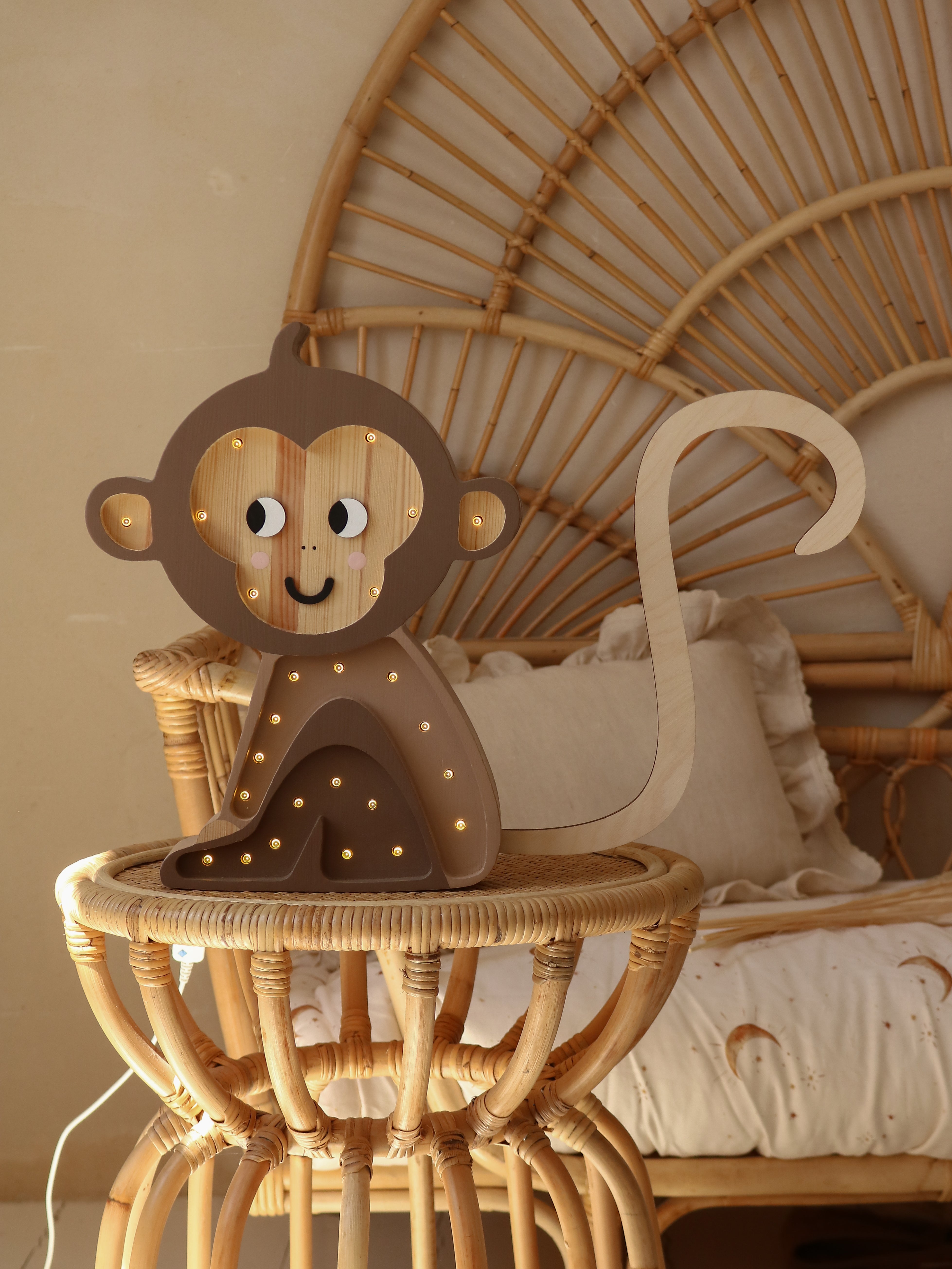 Little Lights Jungle Brown Monkey Lamp — wooden LED night light for jungle and safari baby nursery décor