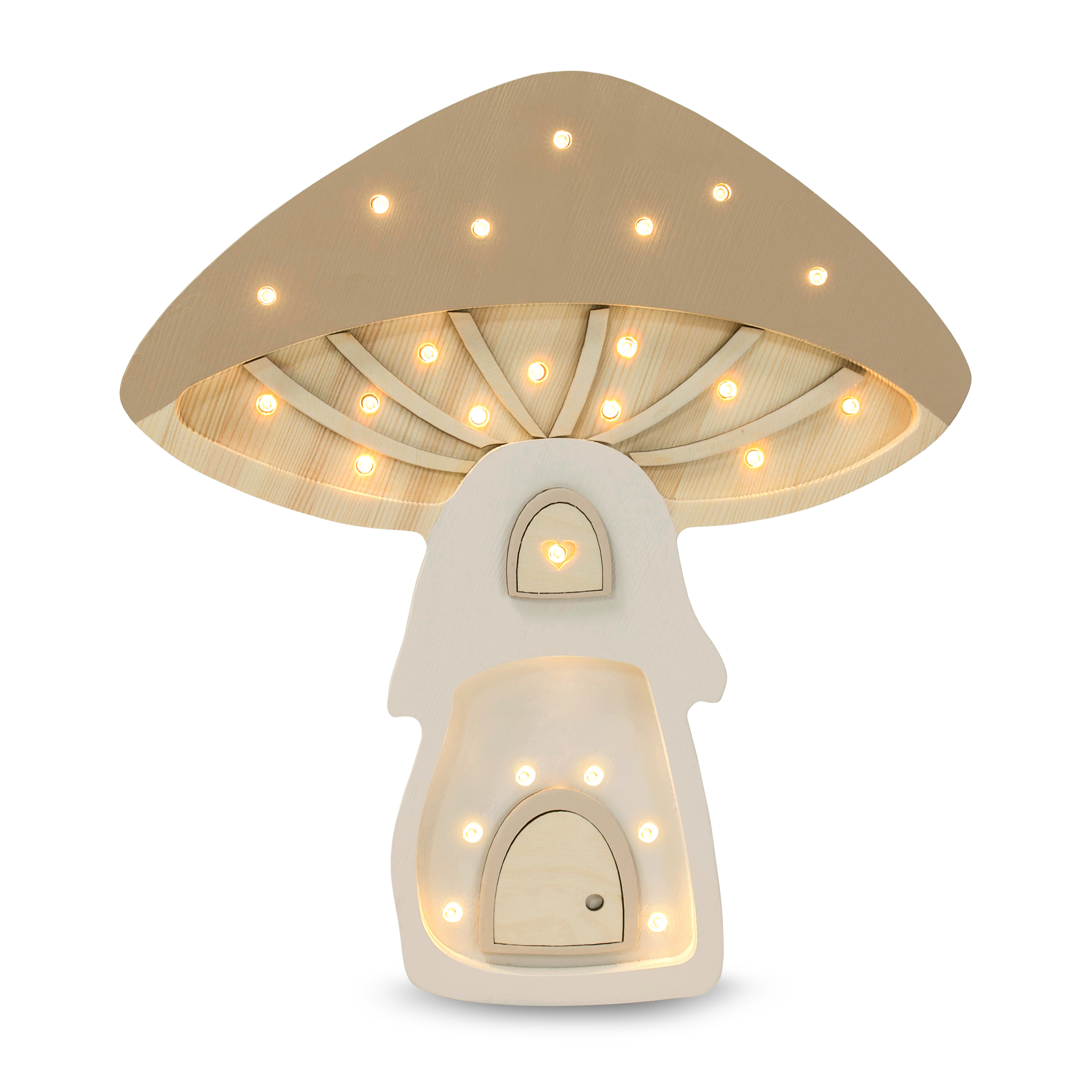 Wall-mounted Mushroom House Lamp – decorative kids room light made of natural wood