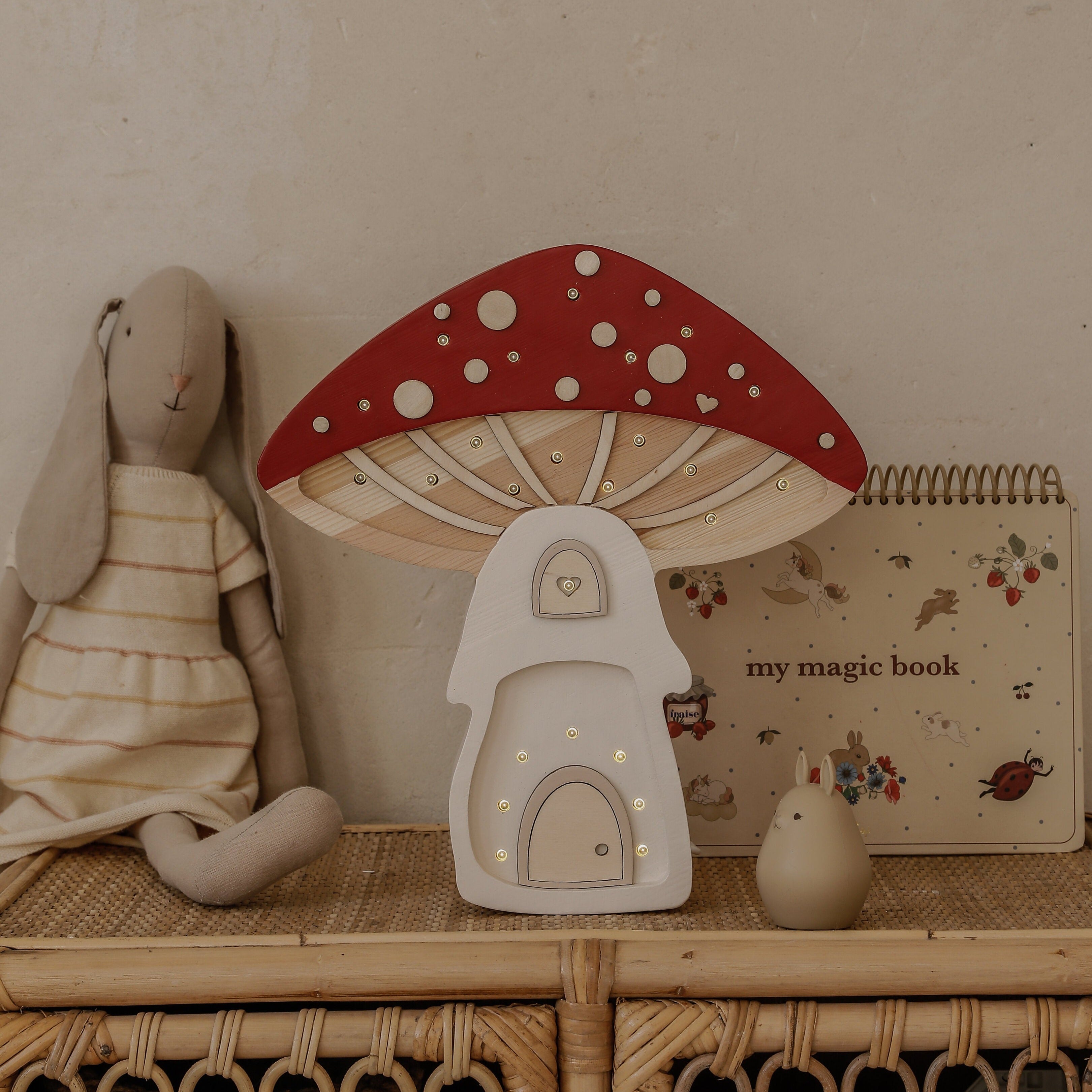 Fairies Toadstool Mushroom House Lamp – dimmable kids night light with whimsical design