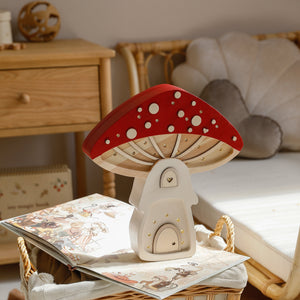 Natural pinewood Mushroom House Lamp – perfect baby gift night light with charming style