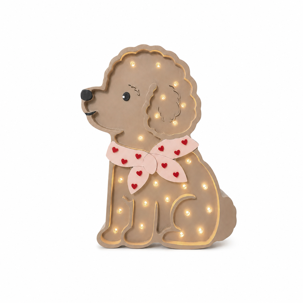Little Lights Poodle Dog Hearts on Beige Lamp – Handmade Baby Night Light with Dimmer