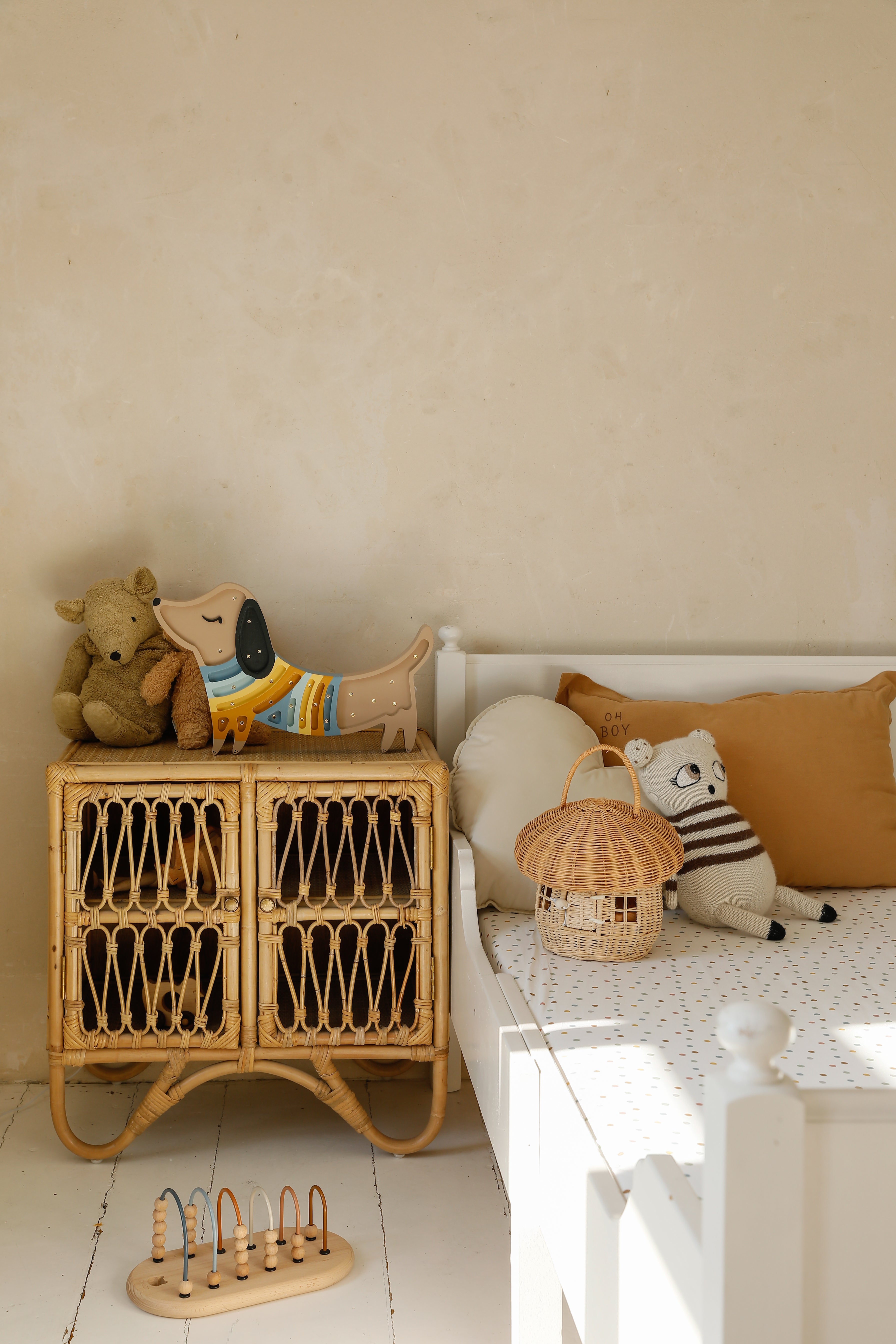 Little Lights Retro Brown Puppy night light, handmade wooden lamp with remote and dimmable LED