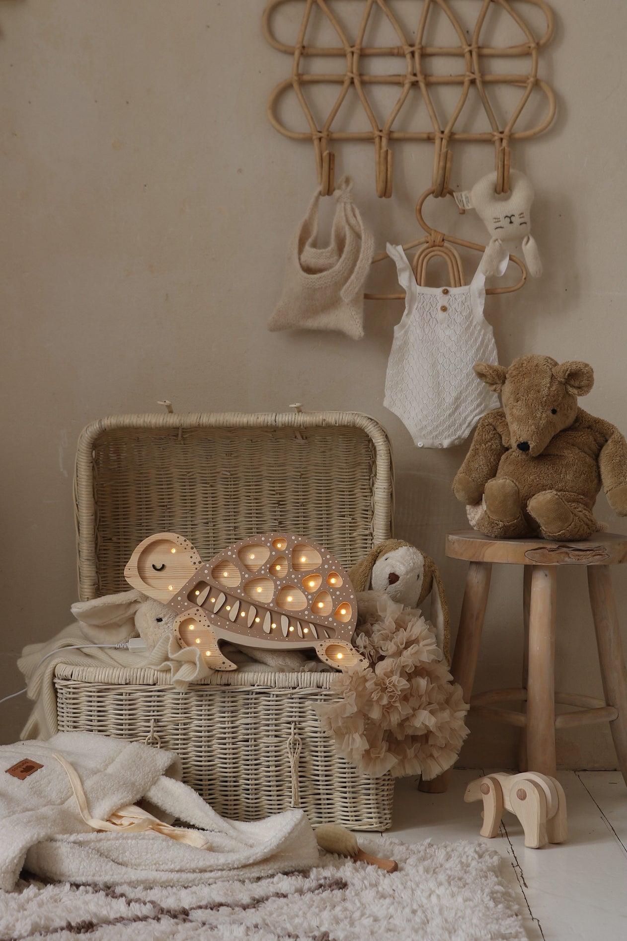Sand Dune turtle lamp for kids room, Little Lights handmade wooden design