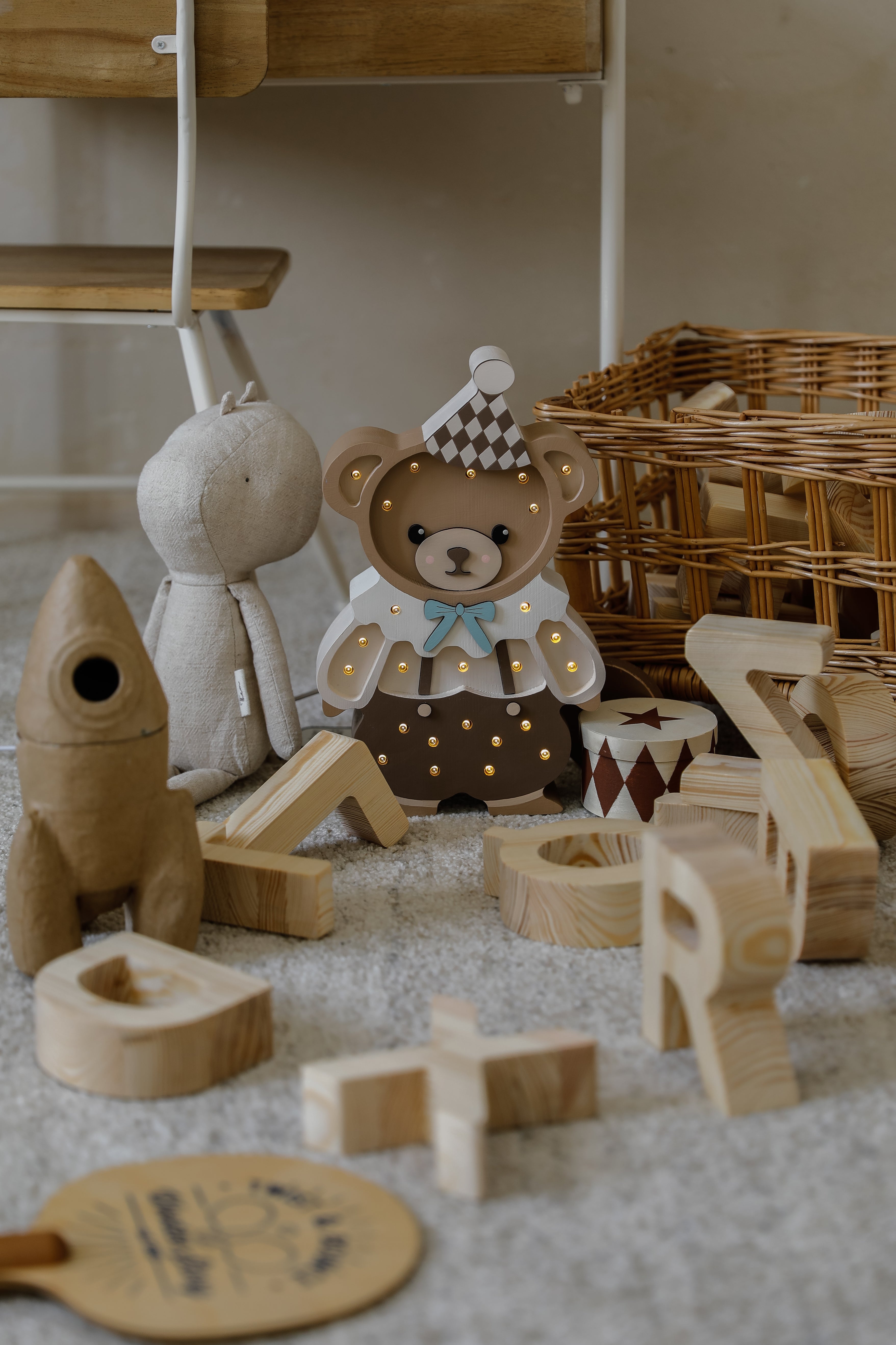 Theo the Bear Lamp – wooden kids lamp perfect for bedside, shelf or desk