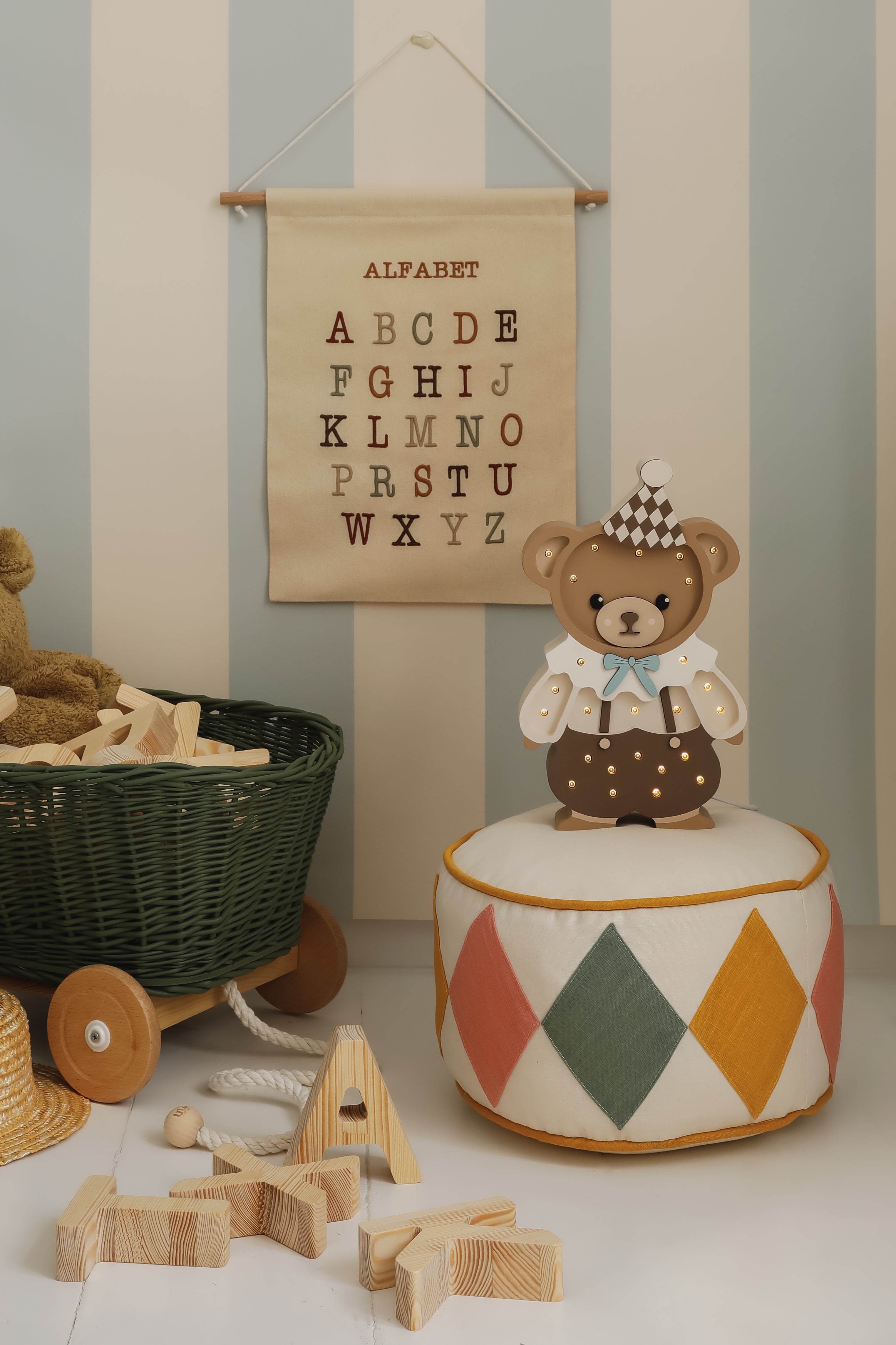 Theo the Bear Lamp glowing in nursery – soft decorative night light for baby’s room
