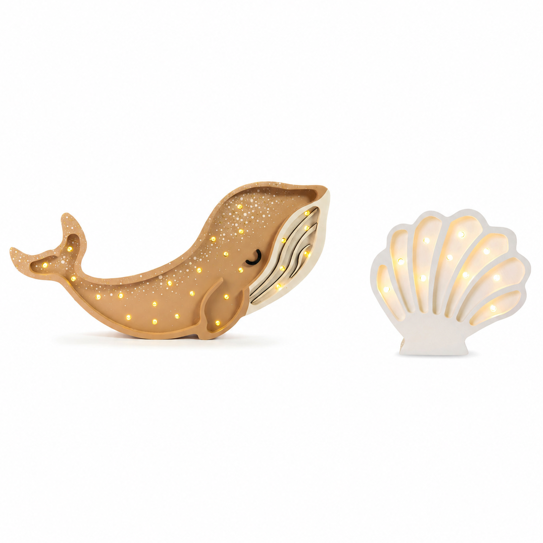 Whale Cinnamon Brown & Mini Seashell White Pearl Lamp Set for kids room with dimmer