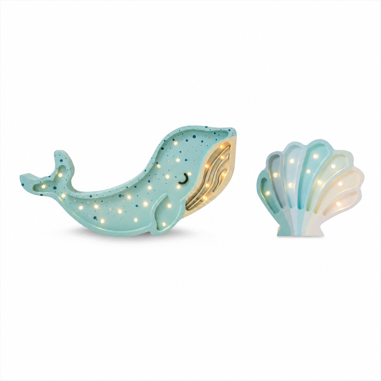 Whale Lagoon Waves & Mini Seashell Bermuda Sky Lamp Set for kids room with dimmer