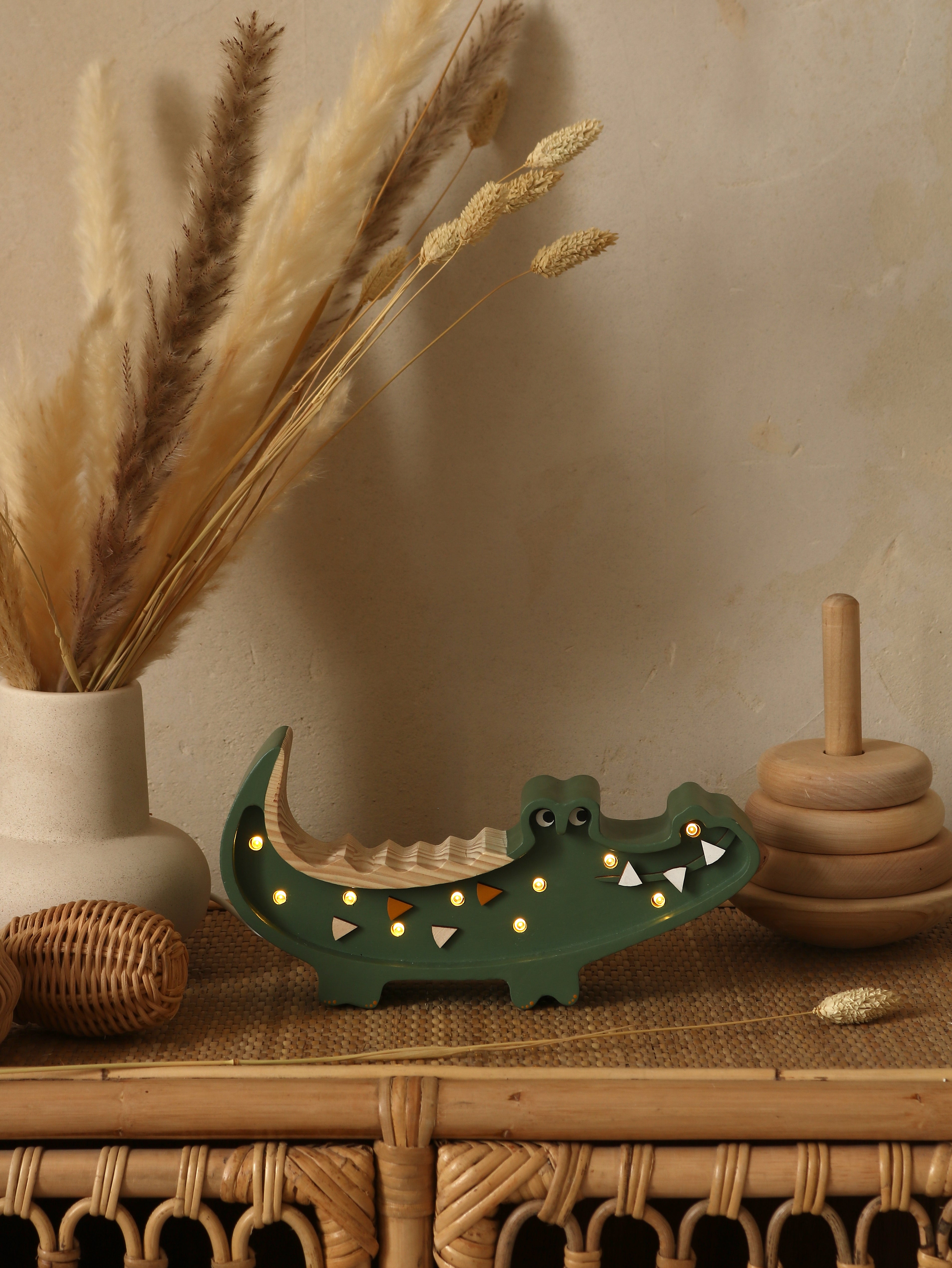 Handmade wooden night light in crocodile shape, perfect baby gift