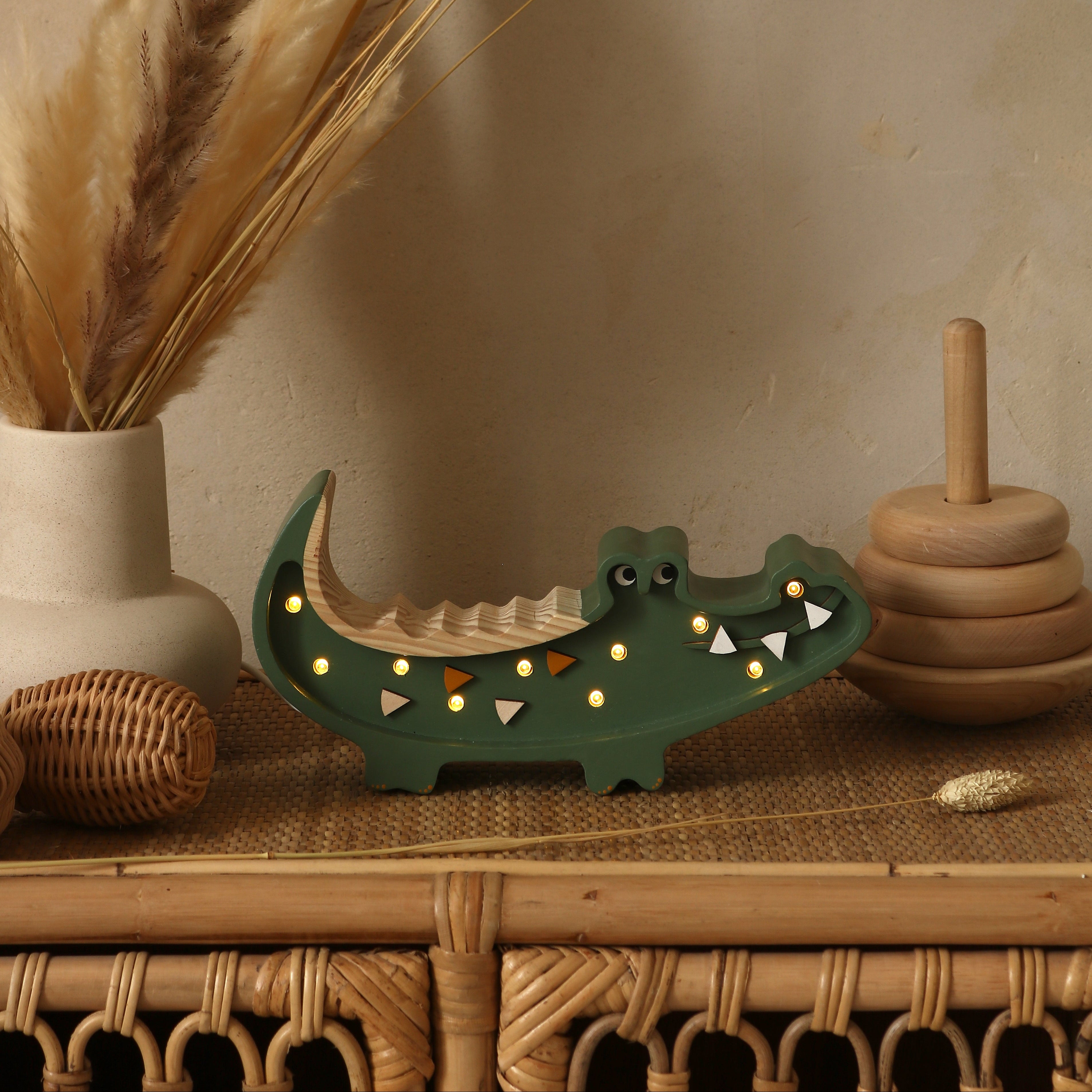 Handmade wooden night light in crocodile shape, perfect baby gift
