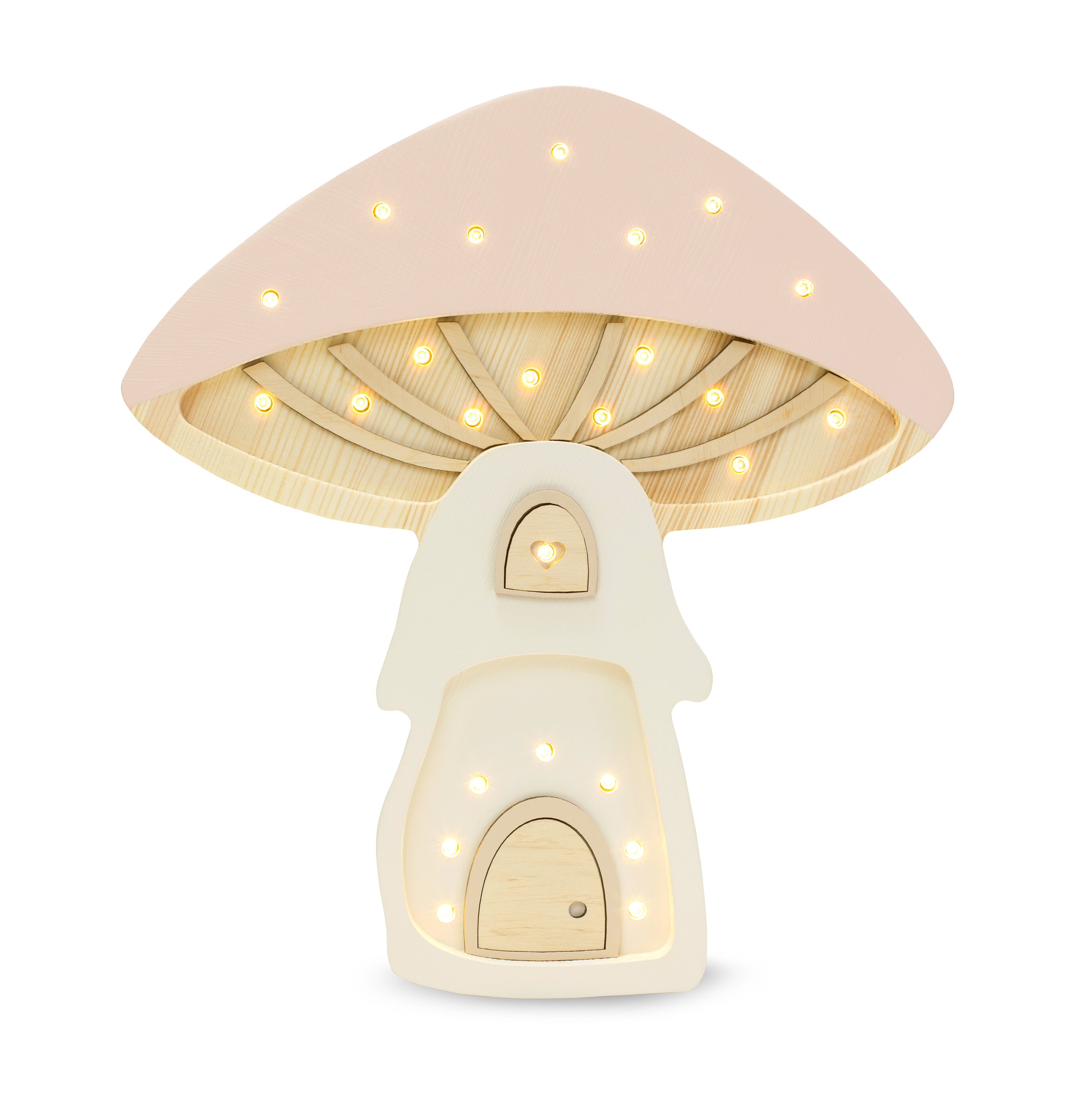Wooden Mushroom House Lamp – playful kids room decor.
