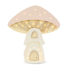 Wooden Mushroom House Lamp – playful kids room decor.