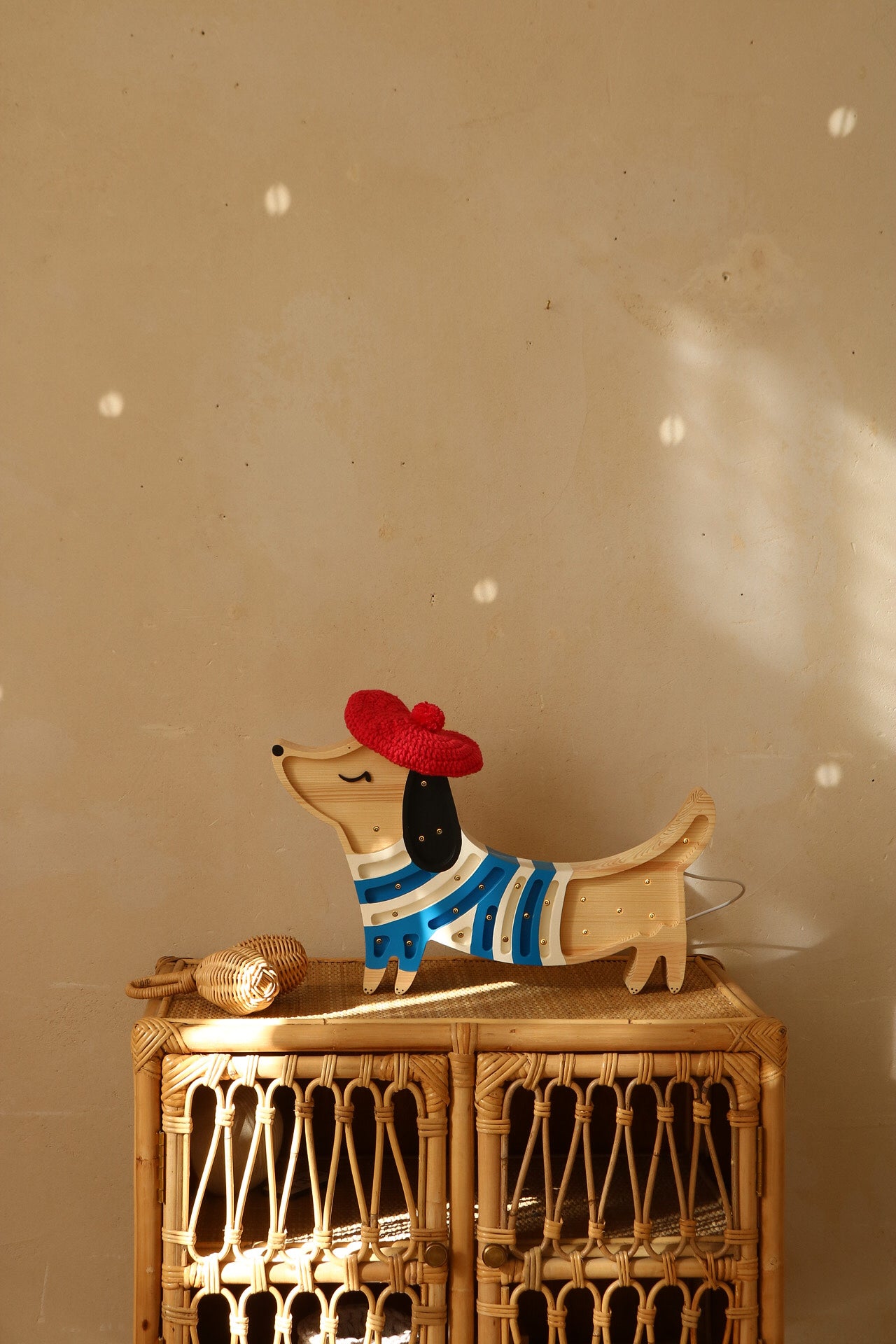 Little Lights French Style Puppy Lamp, wooden handmade lamp with dimmable LED and remote