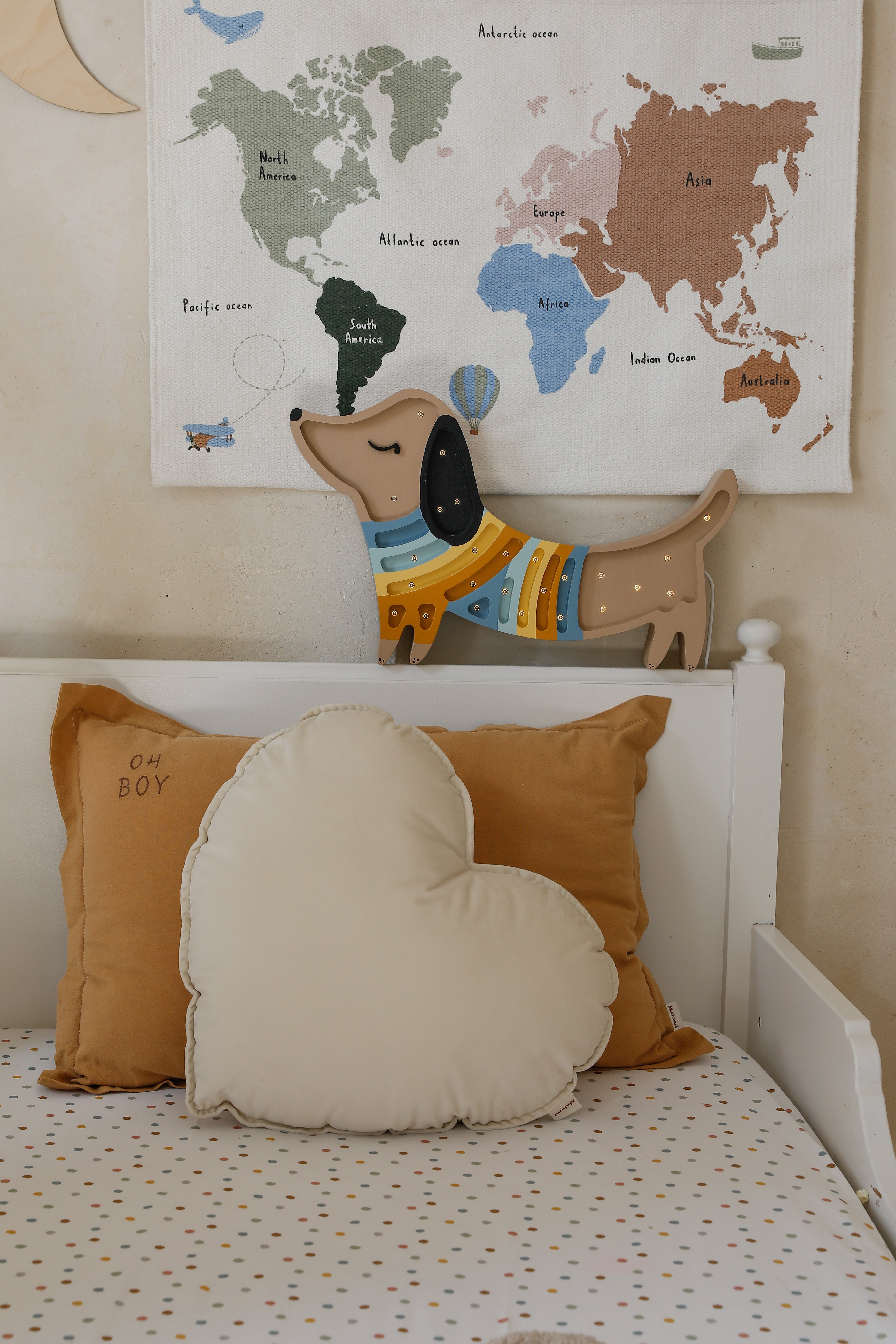 Handcrafted Retro Brown Little Lights Puppy Lamp with wooden body, dimmable LED lights, and remote