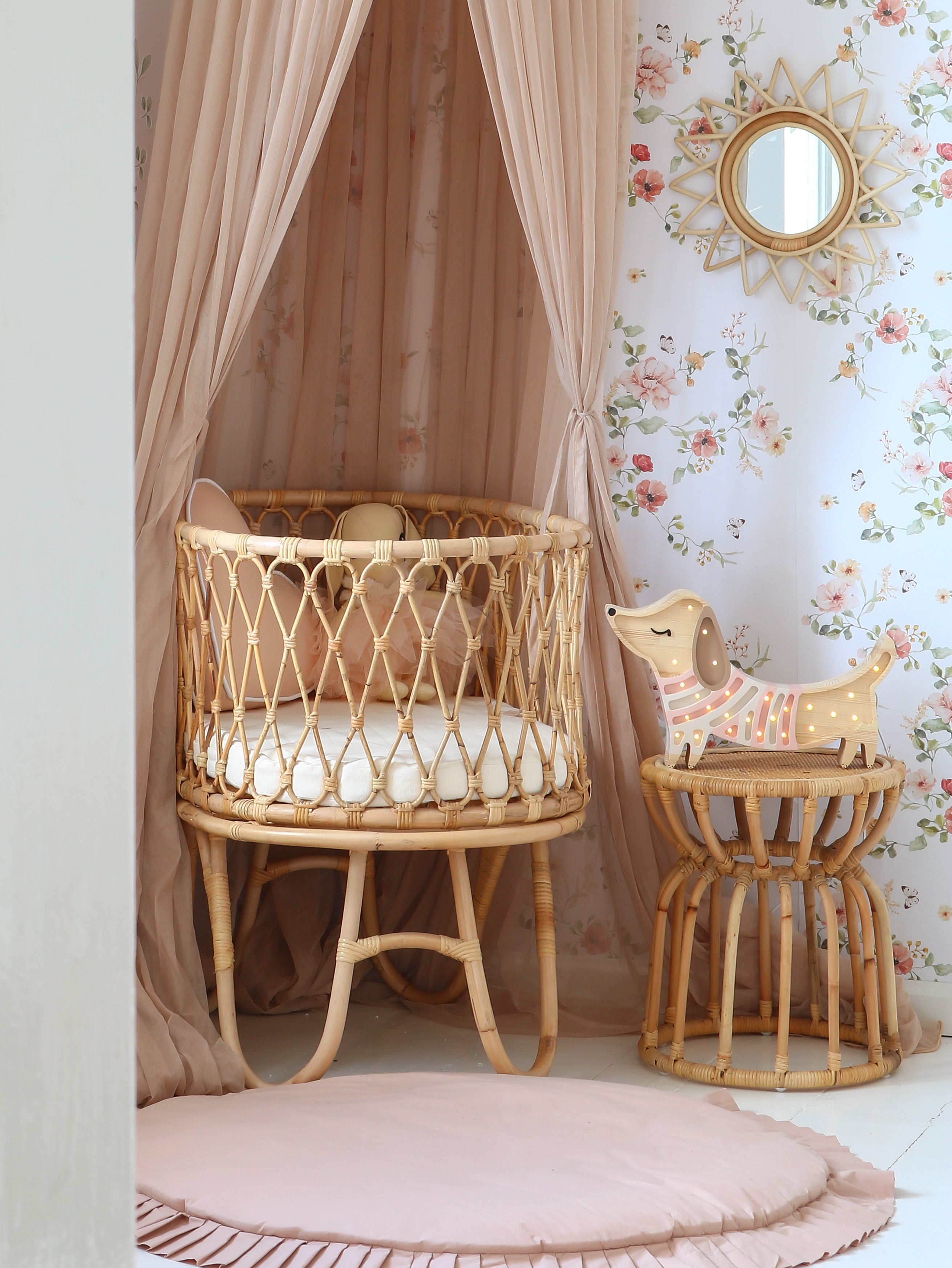 Handmade Strawberry Cream Puppy Lamp by Little Lights, wooden dimmable LED nursery décor