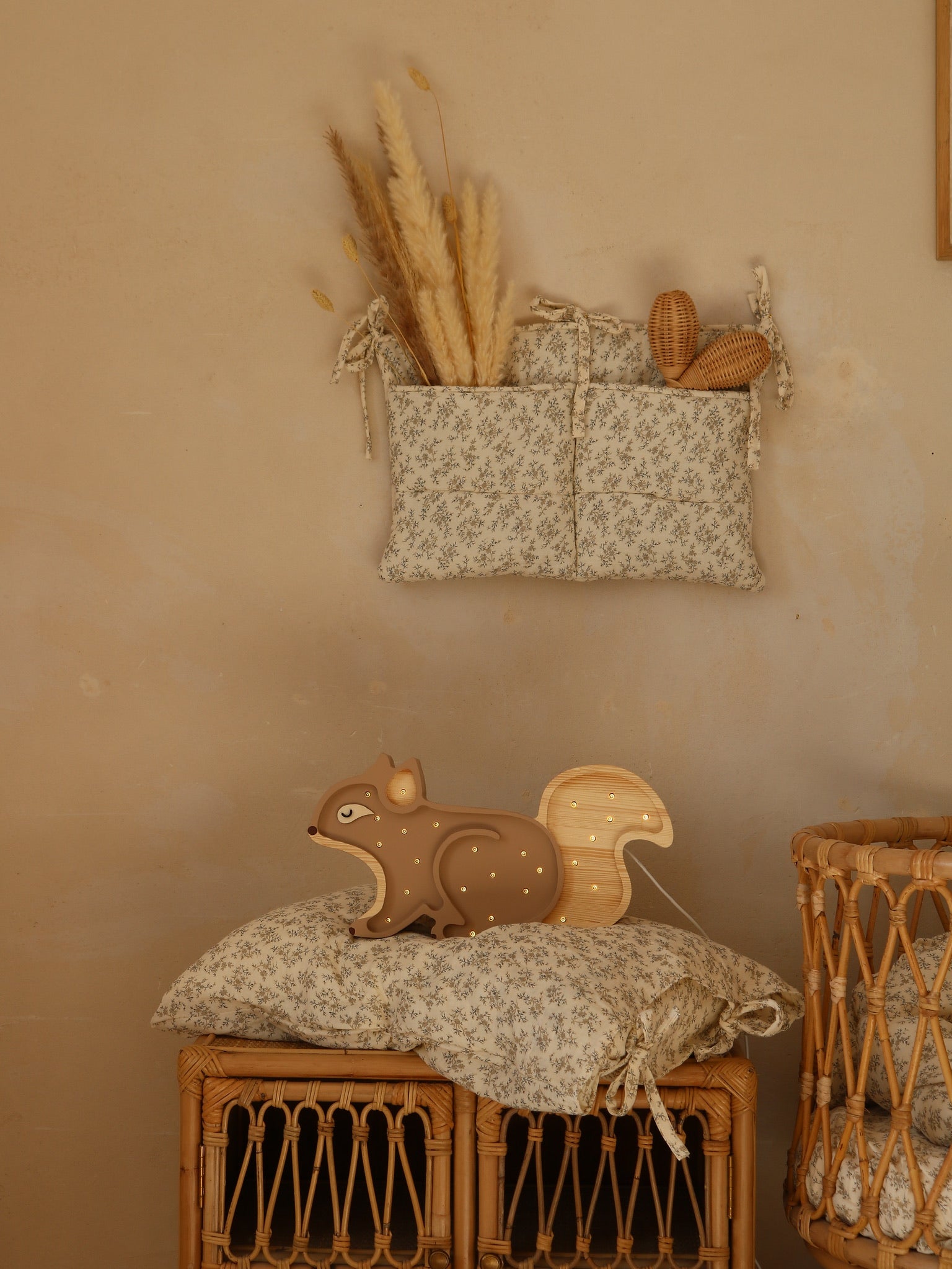 Little Lights Cappuccino Squirrel Lamp, wooden handmade nursery décor with dimmable LED and remote