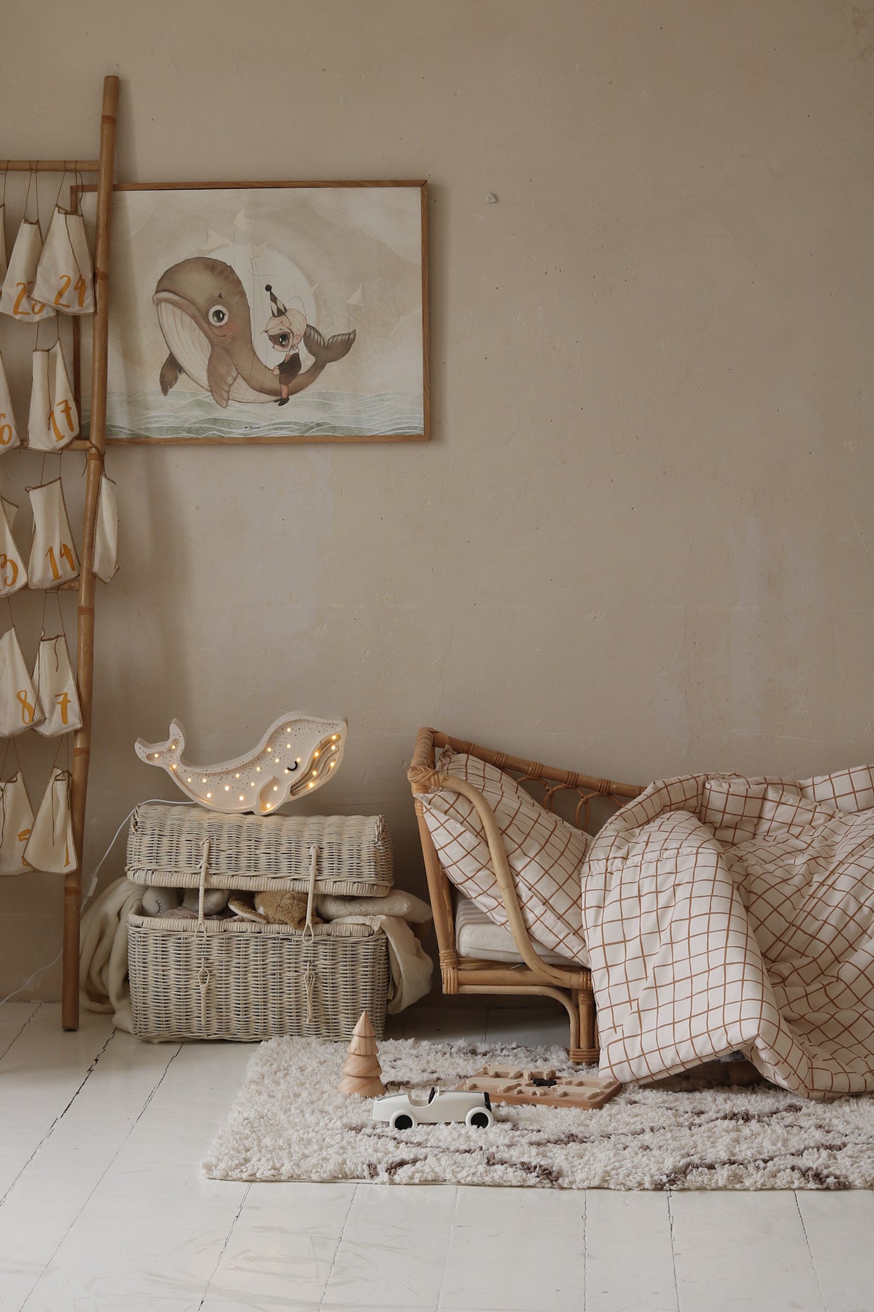 Little Lights wooden Whale Lamp in Albino White, soft LED nursery night light