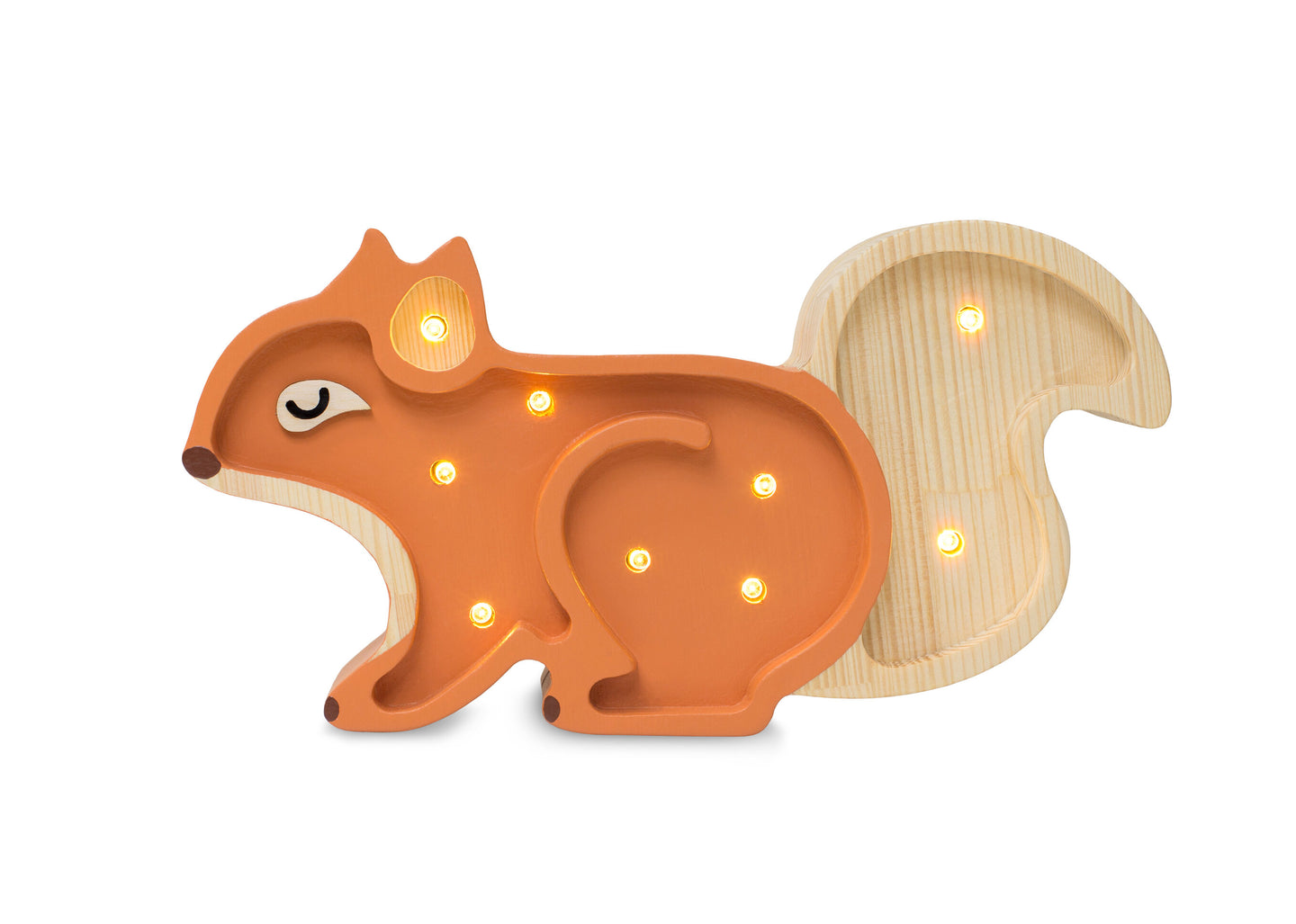 Little Lights Mini Squirrel Lamp — handmade wooden dimmable LED night light with remote, a cozy nursery gift for babies and kids