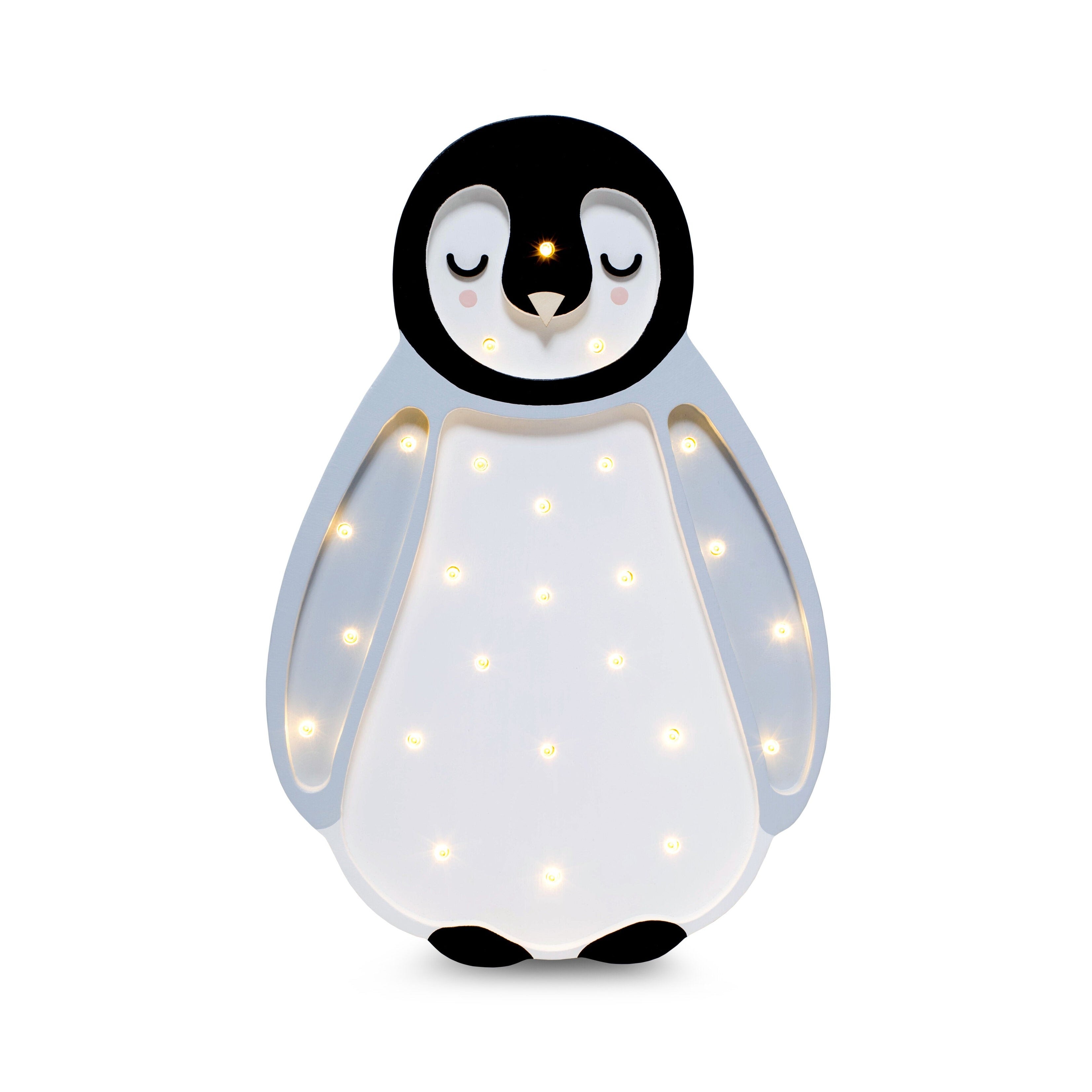 Little Lights wooden Penguin Lamp in Gray, handmade with dimmable LED and remote; ideal nursery gift