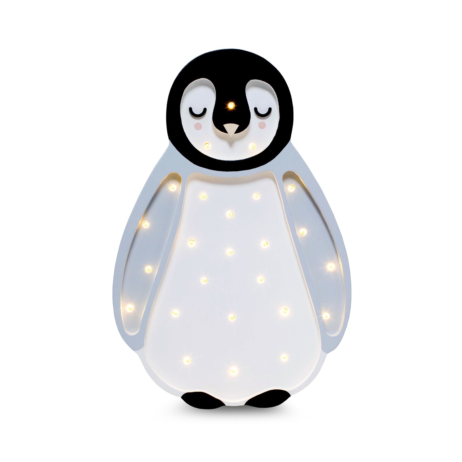 Little Lights wooden Penguin Lamp in Gray, handmade with dimmable LED and remote; ideal nursery gift