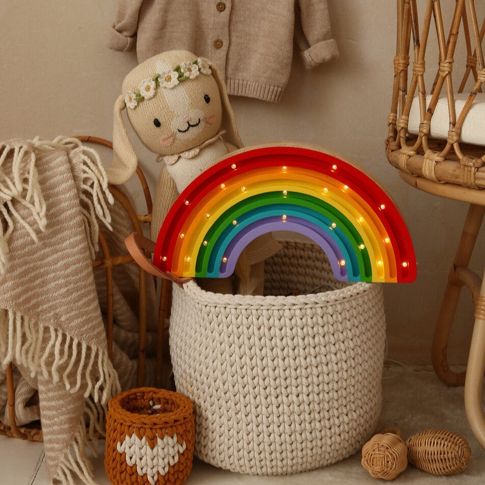 Rainbow Lamp lit in nursery – decorative LED night light for kids’ playroom
