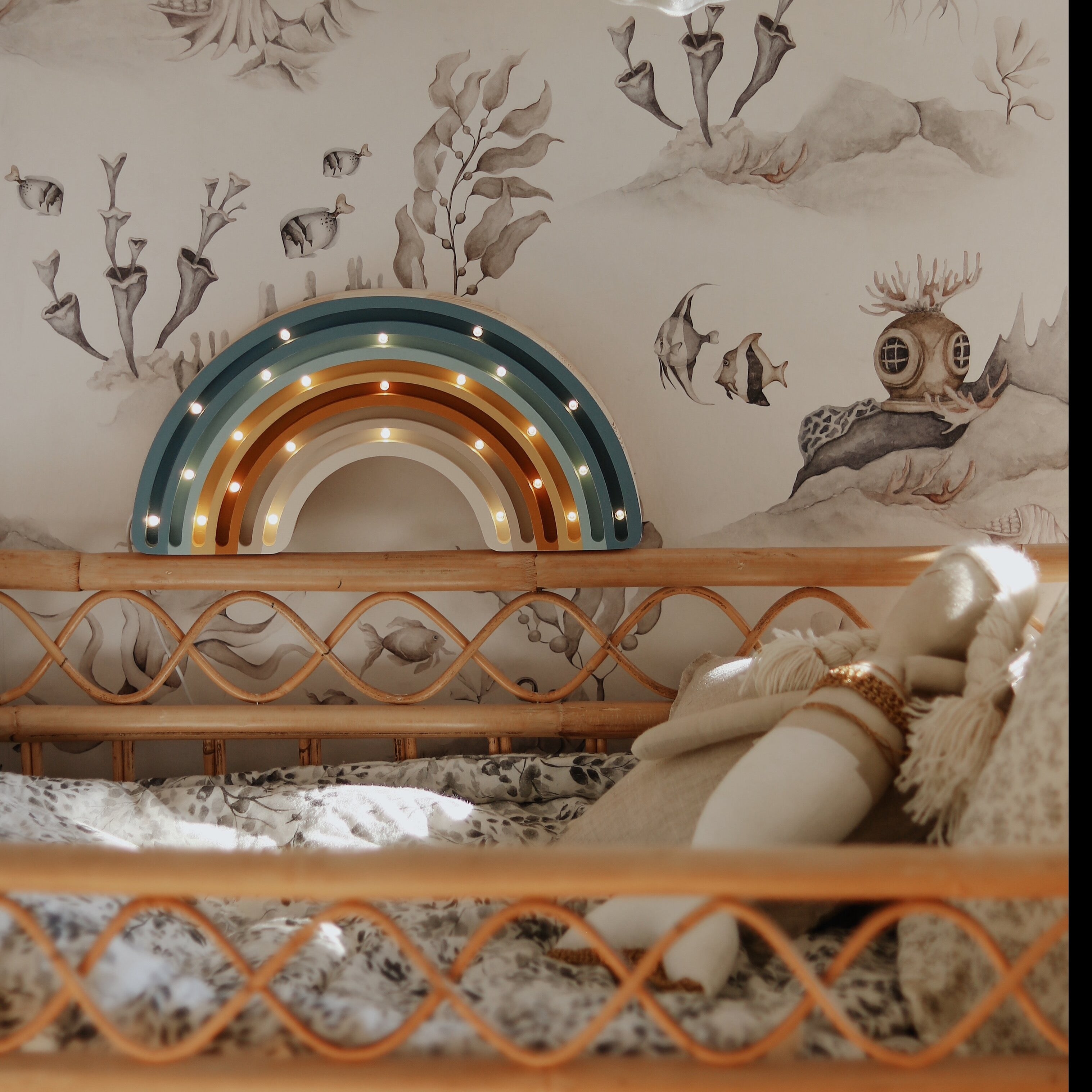 Rainbow Lamp lit in nursery – decorative LED night light for kids’ room