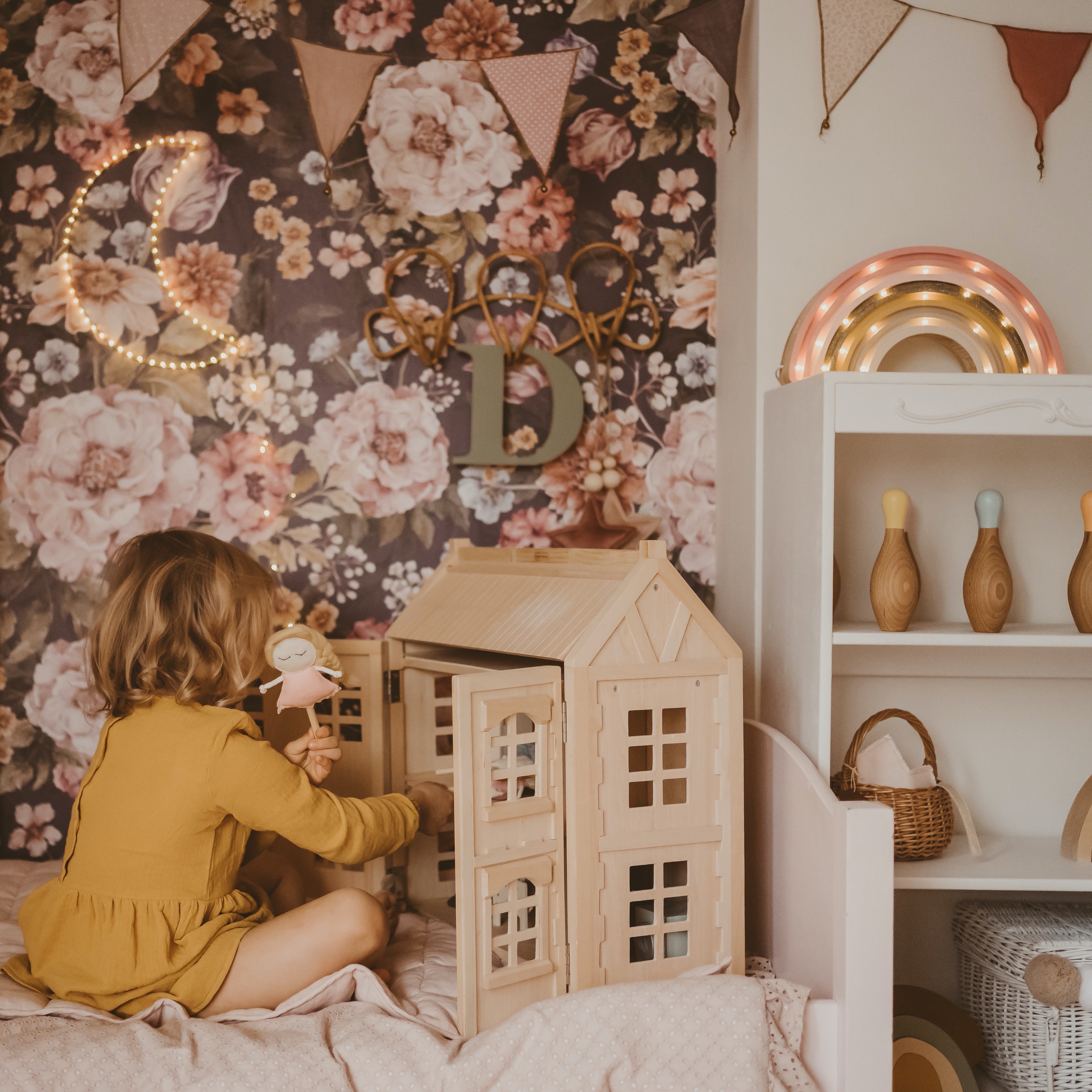 Rainbow Lamp lit in girl's room – decorative LED night light for kids’ room