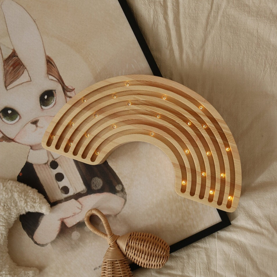 Front view of Little Lights Rainbow Wooden Lamp – plug-in night light for children