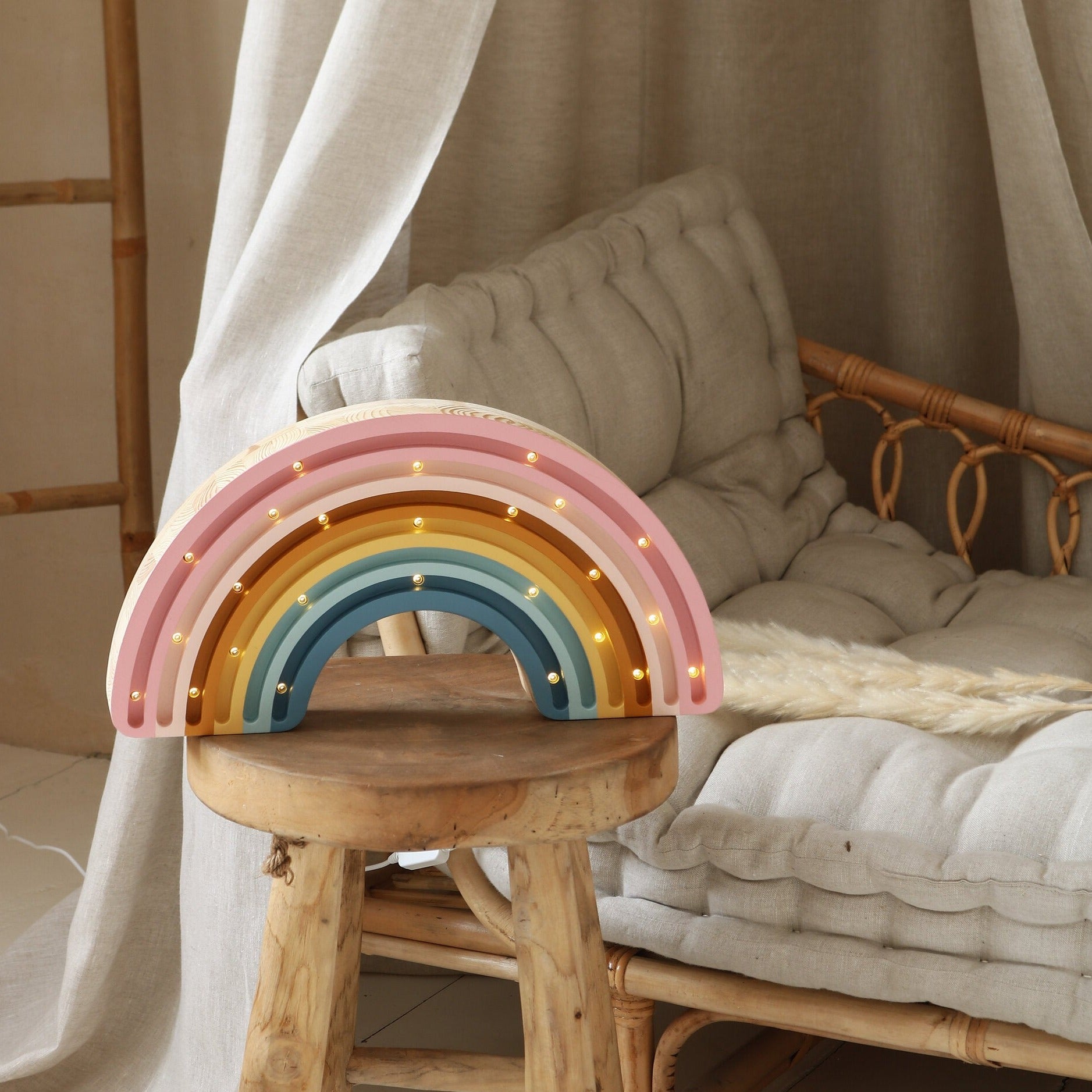 Rainbow Lamp lit in nursery – decorative LED night light for kids’ room