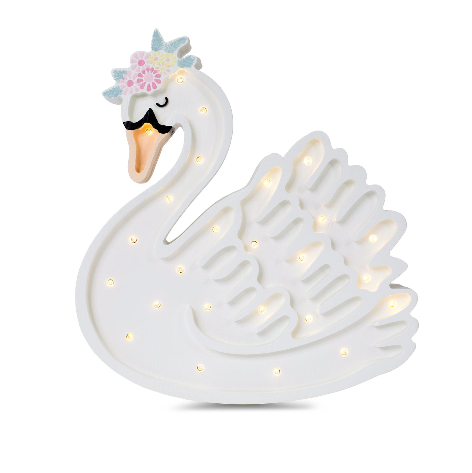 Little Lights Swan Lamp in White, handmade wooden dimmable LED nursery lamp with remote