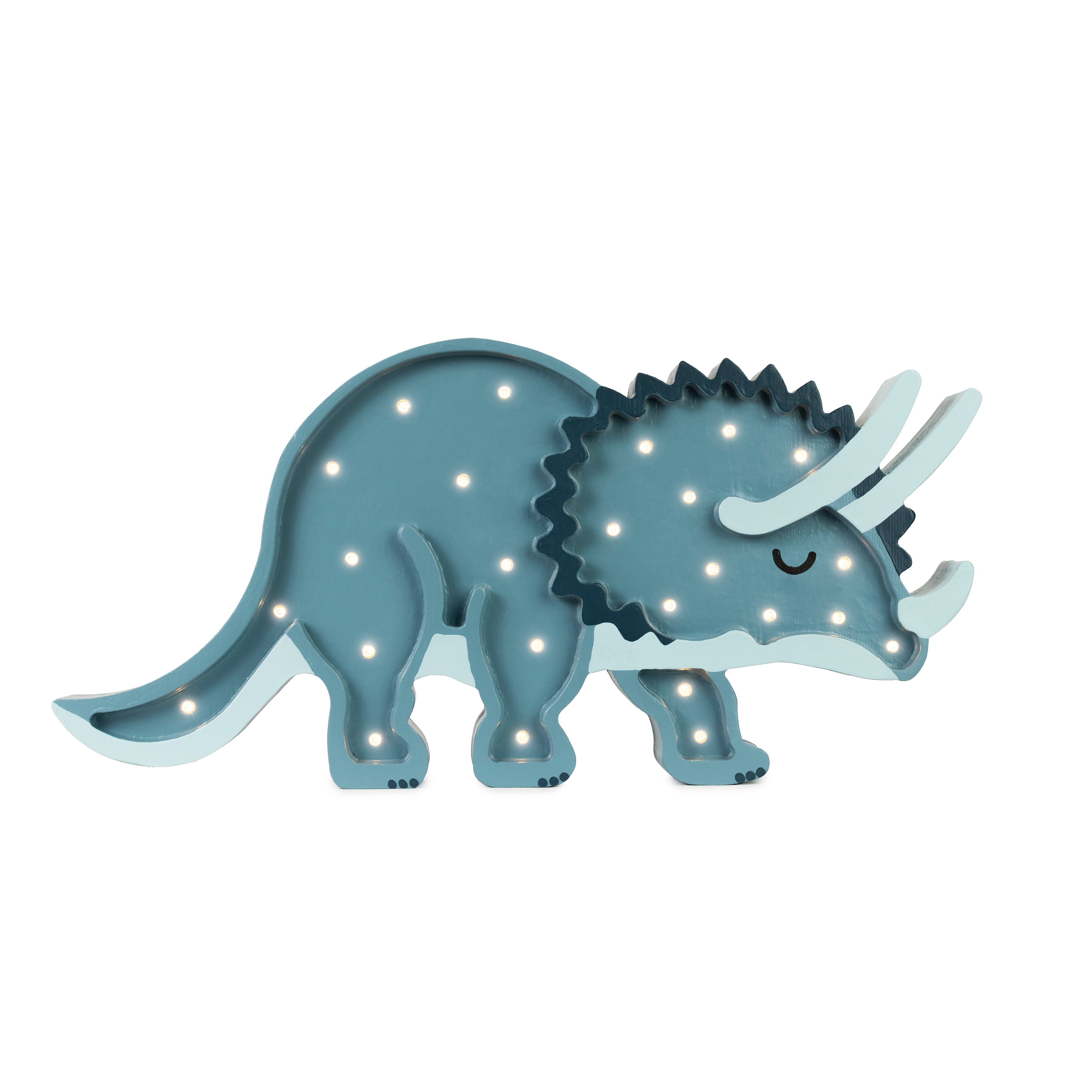 Little Lights Jurassic Navy Triceratops Lamp, handmade wooden dimmable LED nursery light with remote