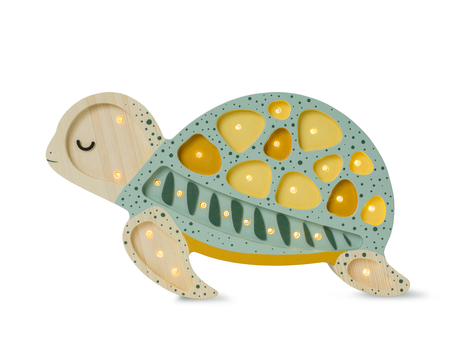 Little Lights Turtle Lamp in Galapagos Sage, handmade wooden dimmable LED nursery light