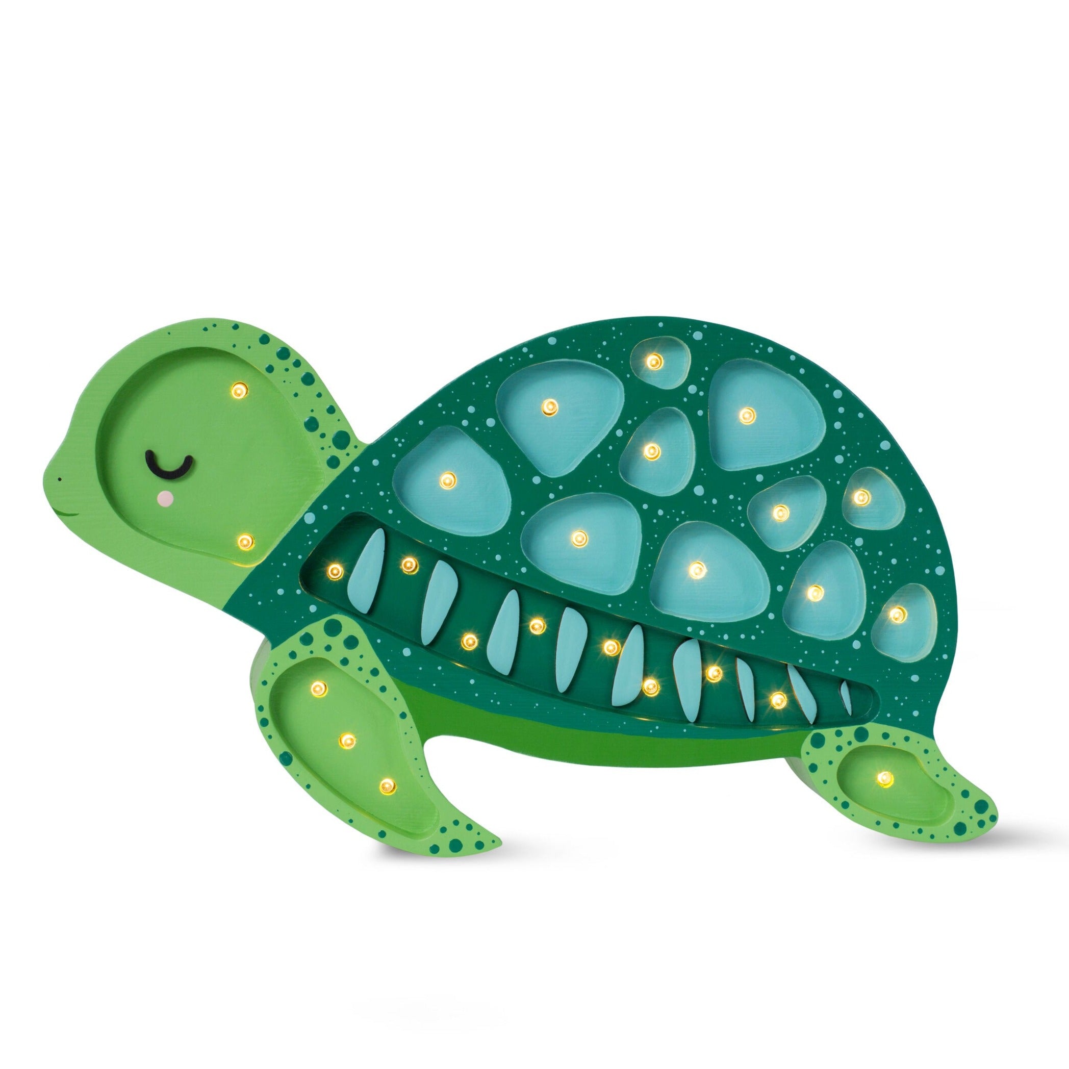 Little Lights Turtle Lamp in Ocean Green, handmade wooden dimmable LED nursery light